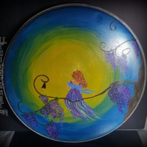 Original Hand Painted UpCycled drumhead art by All Things BA Art Wisteria Moon