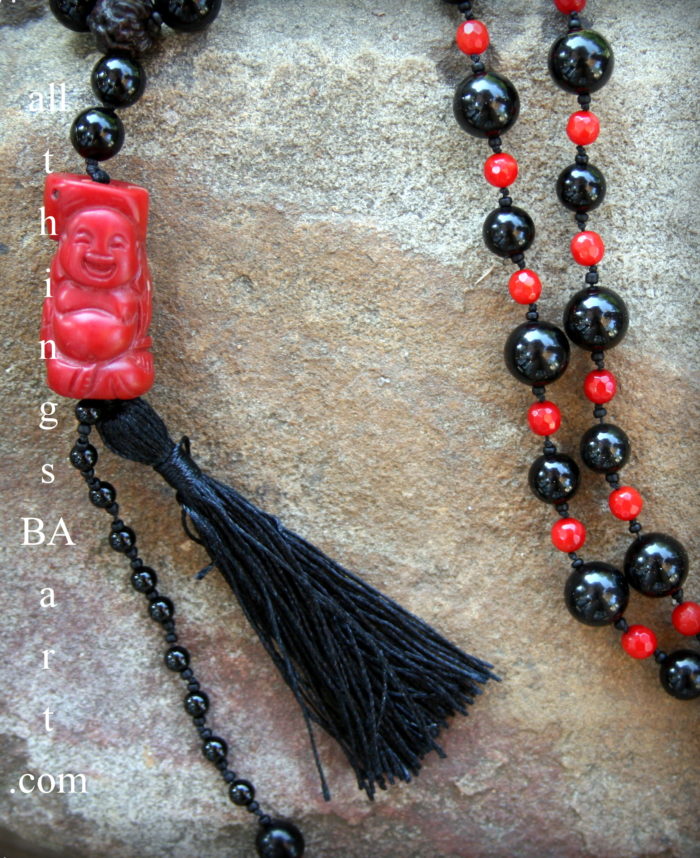 Mala Coral & Onyx Jewelry ⋆ All Things B.A. Art Laughing Buddha Pendant ...