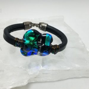 Greenblue sparkle handmade dichroic glass bracelet by BA