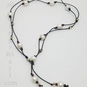 Pearl & Swarovski Crystal Lariat Necklace by All Things BA Art