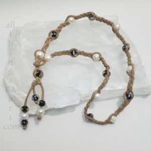 Pearls, Glass & Leather Necklace by All Things BA Art