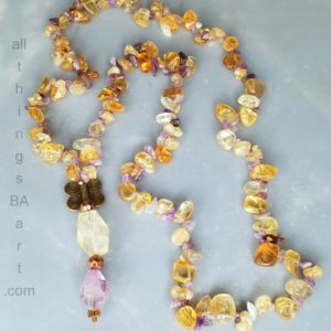 Citrine & Amethyst Butterfly Pendant Necklace by All Things B.A. Art