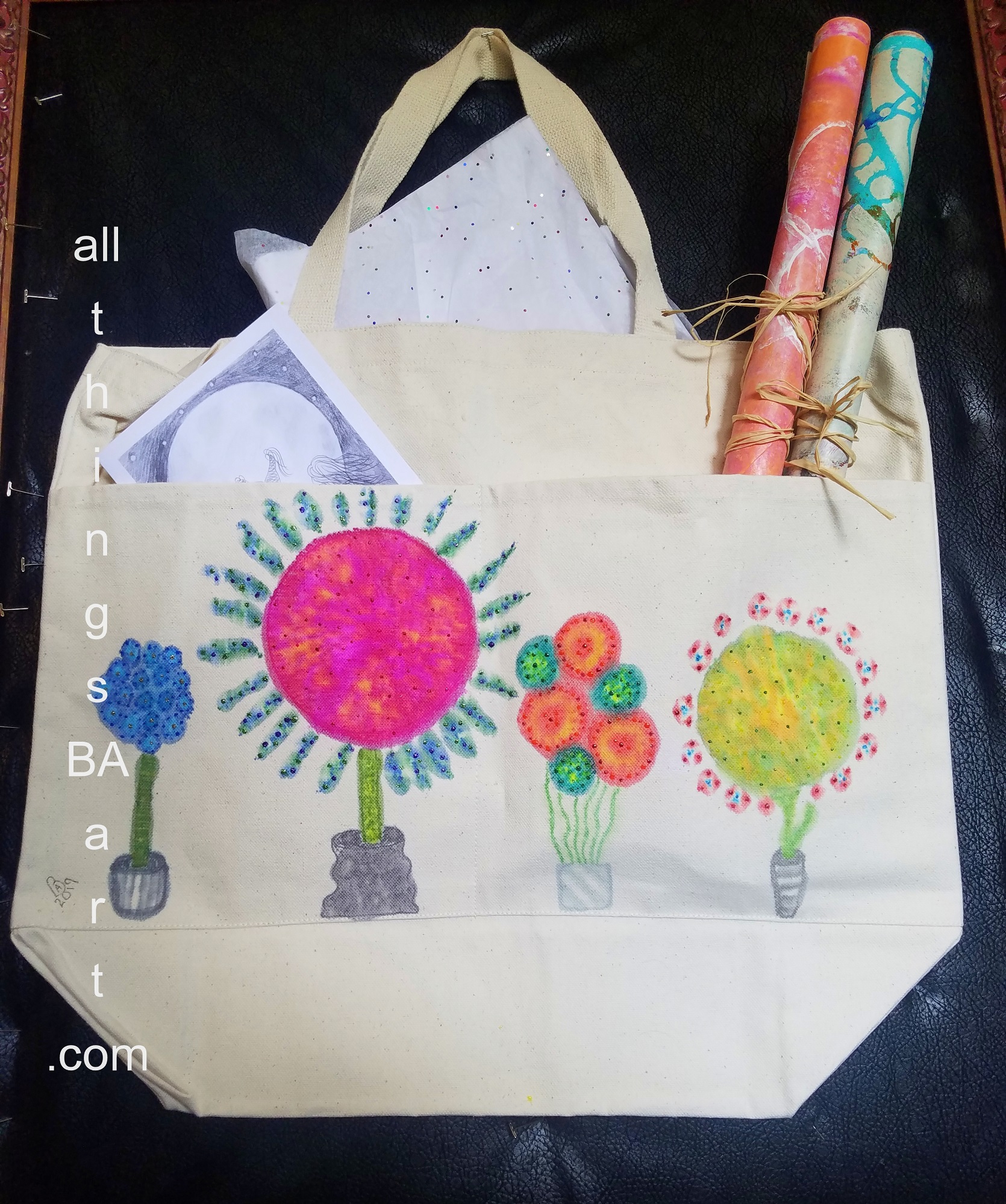 Flowers Canvas Painted Bag ⋆ All Things B.A. Art FUNctional Art