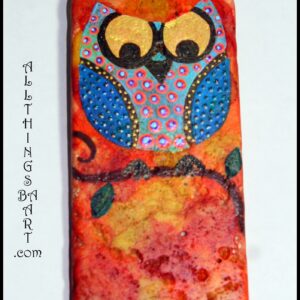 Owl Hand Painted Tile, Whimsical Art by All Things B.A. Art