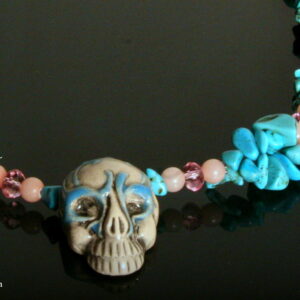 Turquoise Calavera Skull Necklace by All Things B.A. Art