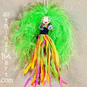 Hand Crafted Rainbow BAnduri Tassel Doll with Clear Quartz by All Things B.A. Art.