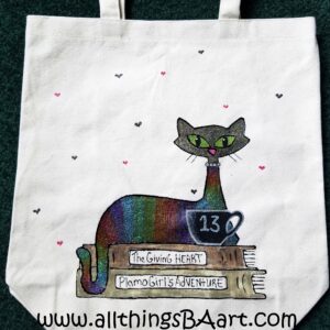 Hand Painted Black Cat Canvas Bag by All Things B.A. Art